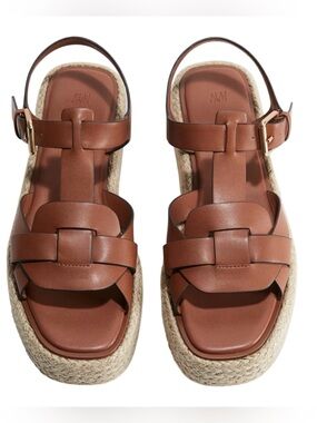 H&M Brown Espadrille Platform Sandals Size 40 US 9 Orig $48 Coastal